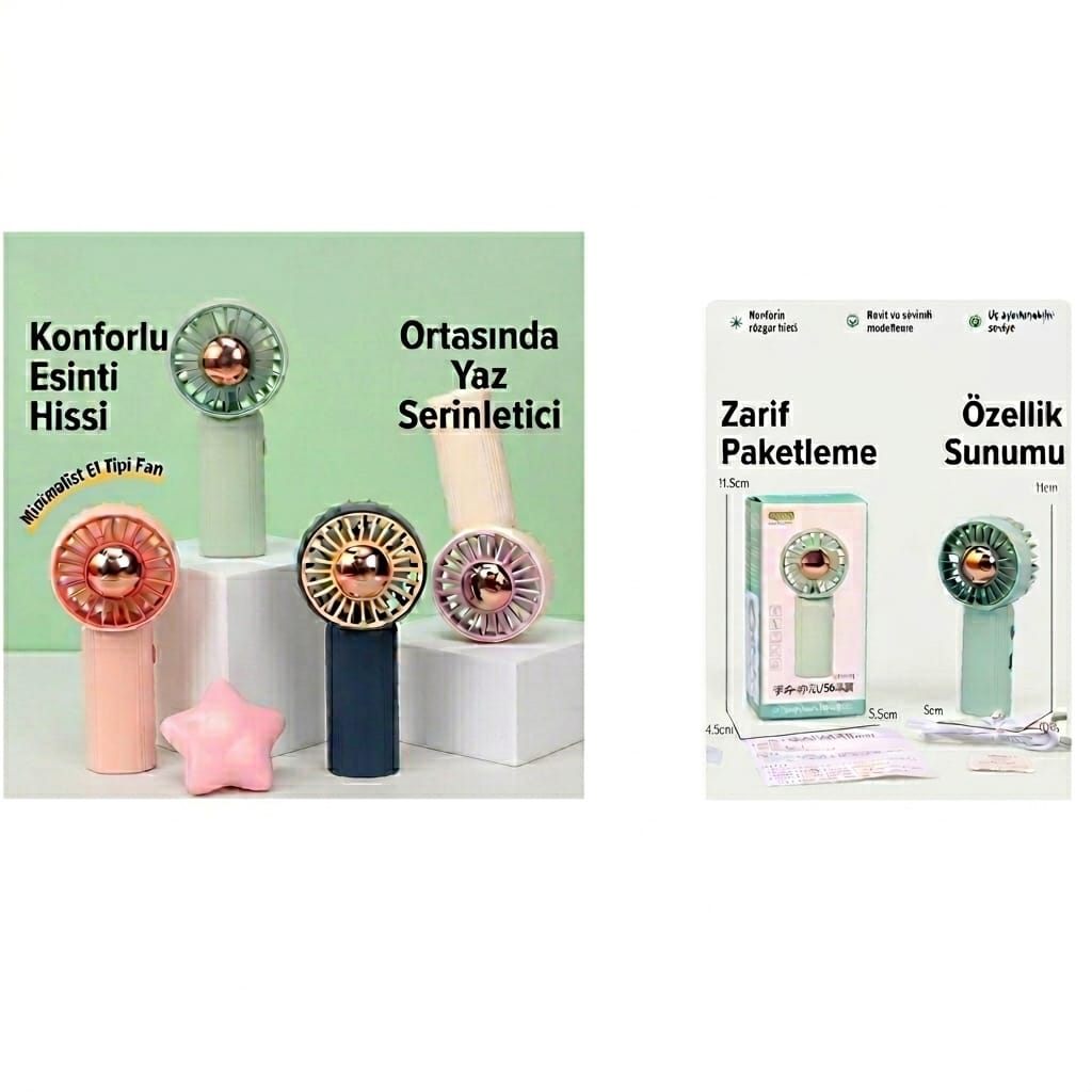 Taşınabilir Şarjlı El Fanı 3 Kademeli Masa Üstü Telefon Tutmalı