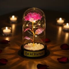 İncili Sonsuzluk Gülü Ledli Fanus