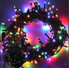 10m Boncuk Lamba RGB 8 Fonksiyon 100 Led Fişli Uzatma Kablolu siyah kablo