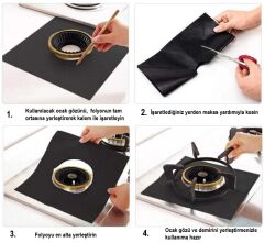 Siyah Renk Ocak Koruyucu Folyo Yanmaz Yapışmaz 4'lü Set