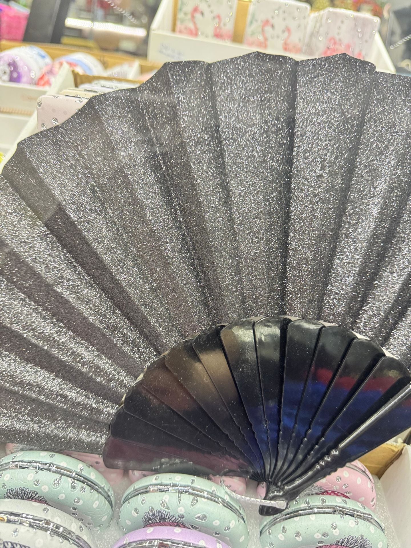 Plastik Yelpaze Simli Siyah