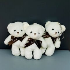 Fiyonklu Krem Renk Ayıcık Anahtarlık