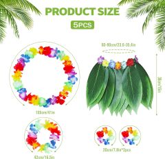 Çocuk Hawaii Kostüm Seti - Yaprak Etek & Hawaii Set - 5 Parça